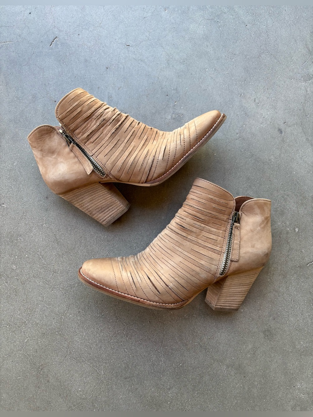 Paul Green Malibu Sliced Leather Zip Ankle Booties Tan Women's US 8 (UK 5.5)